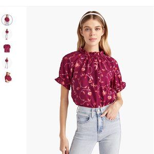 Hill House Home - The Kit Top - Burgundy Botanical Poplin
